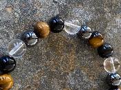 Bracelet  Obsidienne-Hématite-Œil de tigre-Cristal de roche