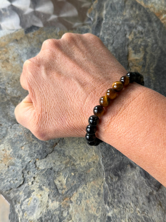 Bracelet Obsidienne et Œil de Tigre