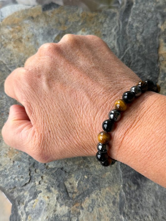 Bracelet Obsidienne, hématite, Œil de tigre