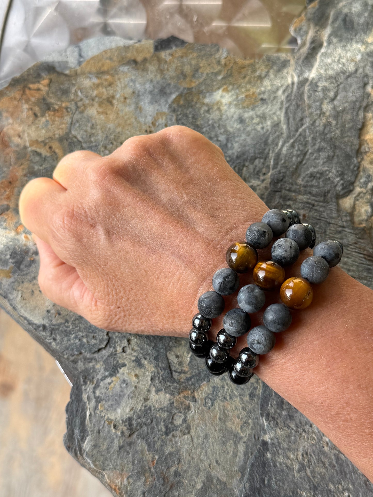 Bracelet Obsidienne-Hématite-Labradorite-Œil de Tigre