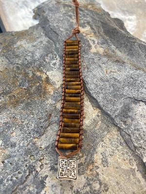 Bracelet Œil de Tigre et Cuir de Vachette 