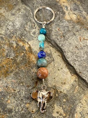 Porte Clés Pierres Naturelle-Pendentif Éléphant 