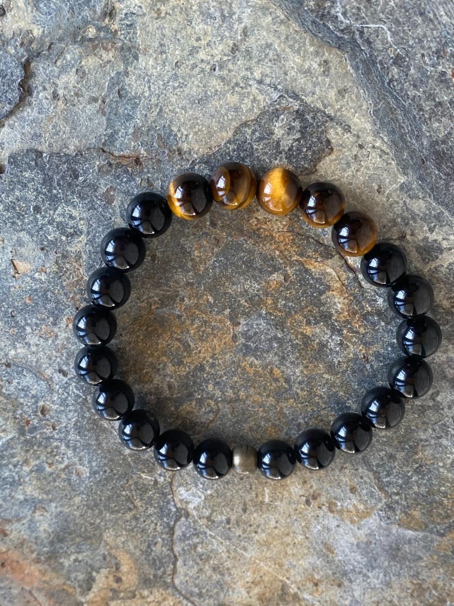 Bracelet Œil De Tigre Hématite Obsidienne pierre naturelle lithothérapie