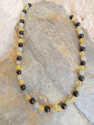 Collier Labradorite-Obsidienne et Citrine