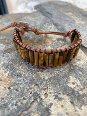 Bracelet Œil de Tigre et Cuir de Vachette 