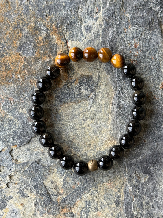 Bracelet Obsidienne et Œil de Tigre