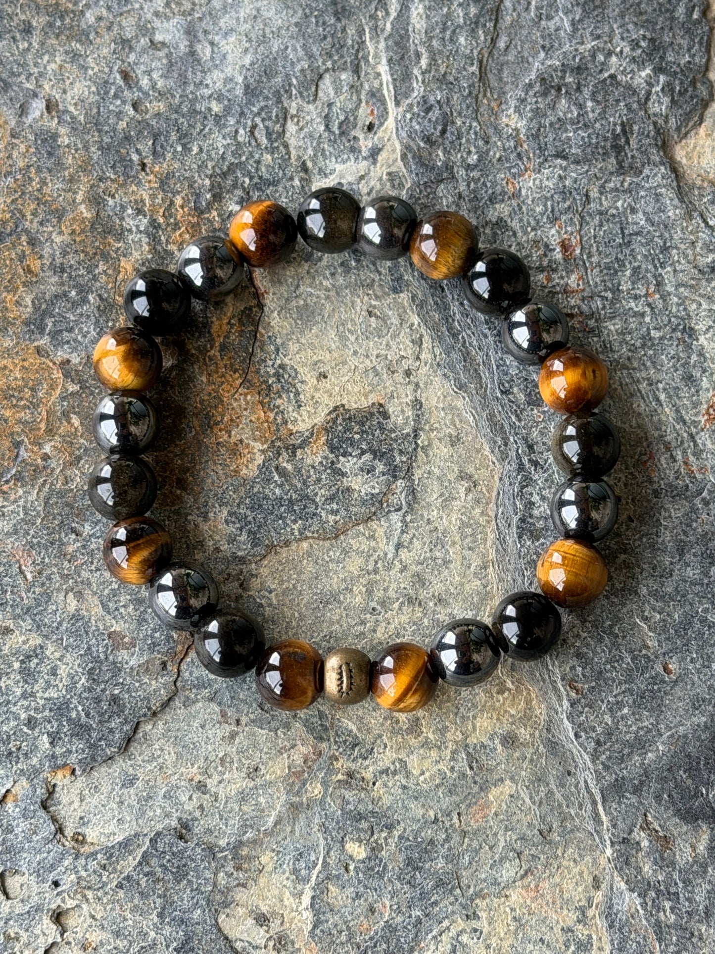 Bracelet Obsidienne, hématite, Œil de tigre