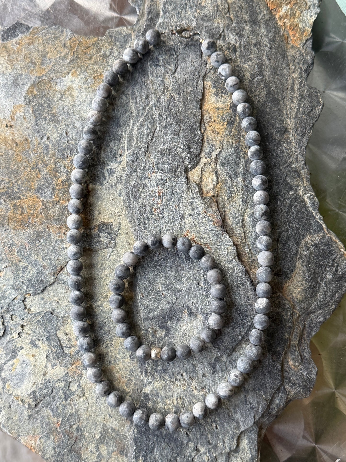 Parure Pierres Naturelles de Labradorite Mate