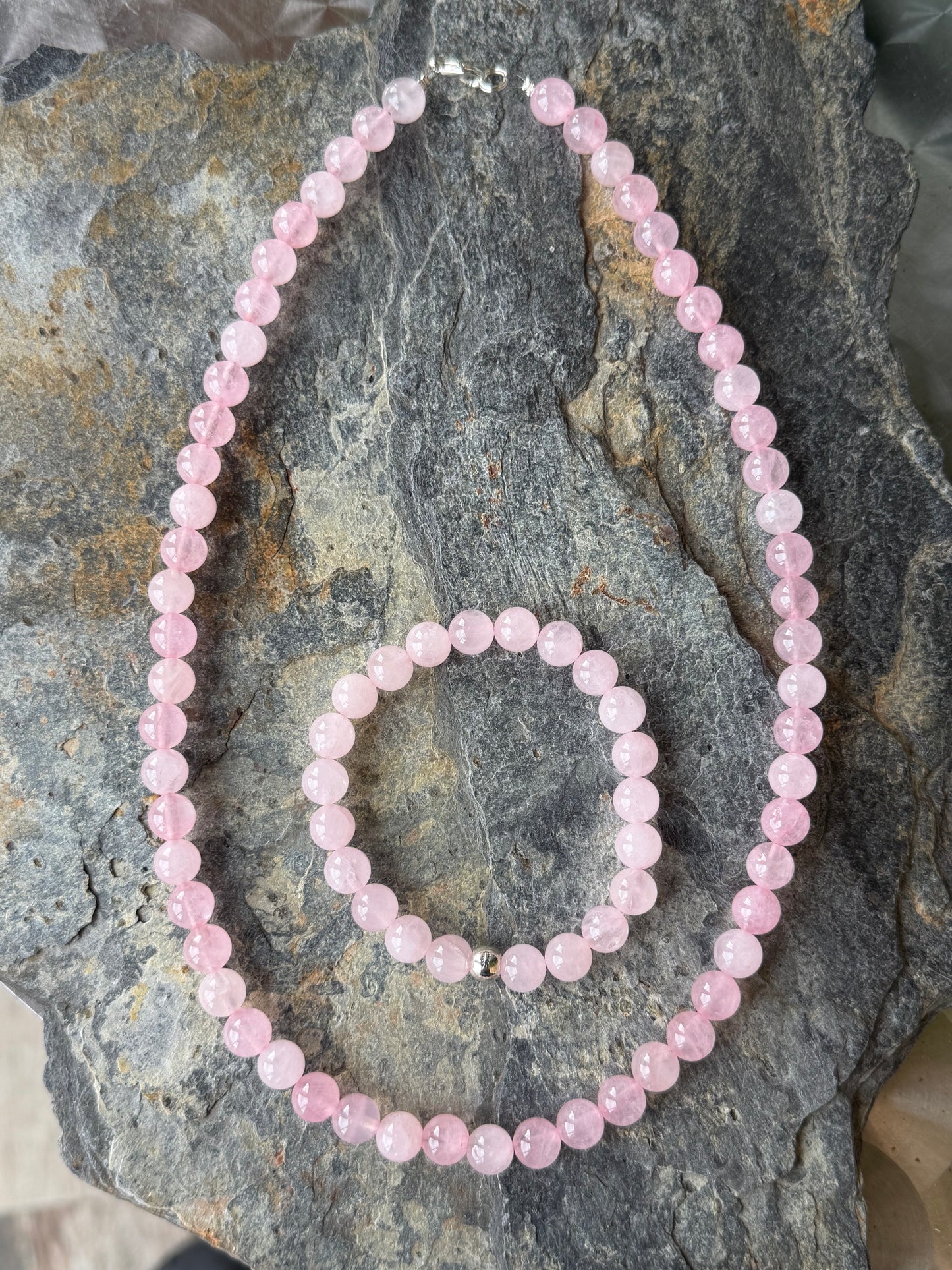 Parure Pierres Naturelles Quartz Rose