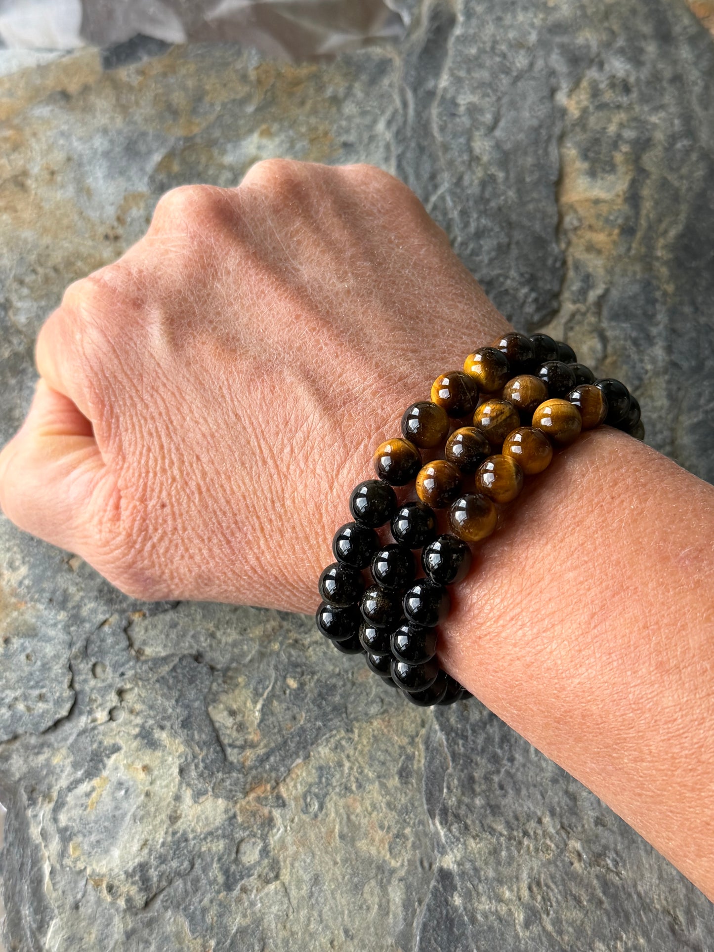 Bracelet Obsidienne et Œil de Tigre