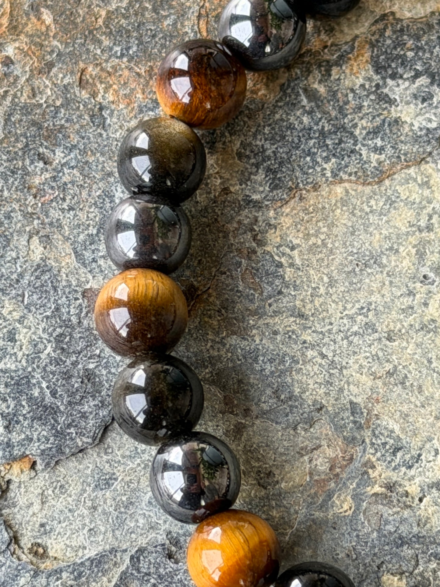 Bracelet Obsidienne, hématite, Œil de tigre